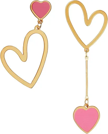 Asymmetric Heart Earrings, Hollow Stud Earrings Long Love Pendant Big Dangle Costume Jewelry for Women Christmas Party Valentines Day -