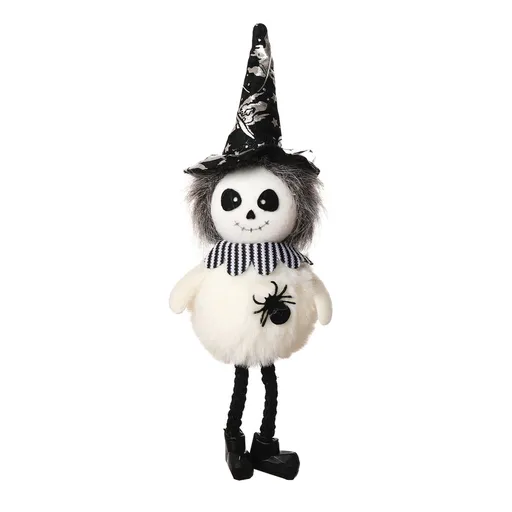 Hanging Ghost Ornament Halloween Round Belly Witch with Broom Cloth Decoration for Haunted House and Holiday Festivities