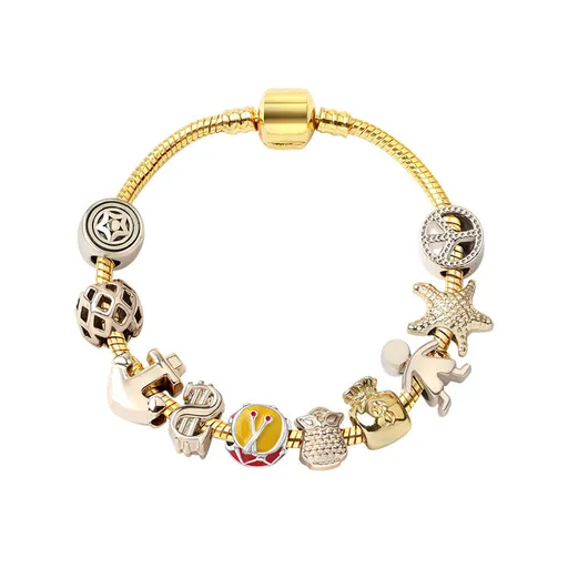 Golden Tropical Marine Life Anchor Money Bag Dollar Bead Bracelet(18cm)