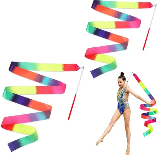 pieces - Ribbon dance sticks - 2 m - Dance rainbow streamers - 30cm long stick - ribbon dance staff - rhythmic gymnastics ribbon staff - ribbon sticks - rhythmic gymnastics ribbons - for artistic dance flags, talent shows and training equipment - gra