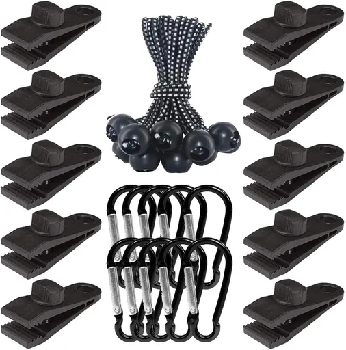 30-Pack Heavy Duty Lock Grip Tarp Clips with Adjustable Screw | Shark Teeth Design, Bungee Cords & Carabiners | Secure Cover for Camping, Pool Covers, Awnings, Canopies (PA Material, 0.25" Thickness)