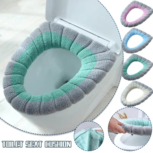 Toilet Seat Cushion, Soft Thicker Knitting Cotton Bathroom Toilet Seat Cover, Non Slip Warmer Comfortable Seat Cushions with Memory Foam, Washable Reusable Toilet Seat Covers Coffee