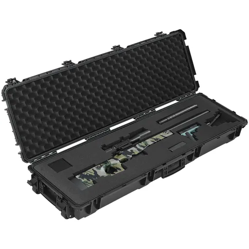 Hard Rifle Case, Lockable Rifle Case with Pre-cut Foams, 1320 mm Gun Storage with Wheels, Heavy Duty IP67 Waterproof & Dustproof Pistol Storage Cases for Rifles, Shotguns, Airsoft Guns, Black