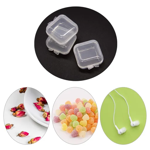 4PCS，mini square storage box with hinged lid, transparent earplugs storage box, plastic transparent storage box