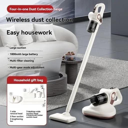 4-In-1 Handheld Vacuum Cleaner Anti-Mite Device Powerful Suction UV Mite - White - Size 01