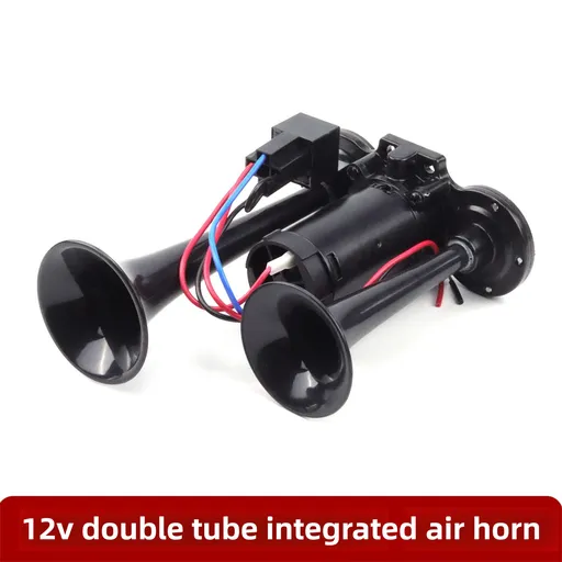 Super Loud Dual-Trumpet Integrated Air Horn with Compressor & Mounting Hardware for Truck Car Trains Lorrys (12V Black)
