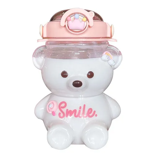 2pcs Kawaii Bear Straw Bottle, Kawaii Water Bottles Cute Water Bottle , Leak-Proof Kawaii Bear Water Bottle for Office Travel