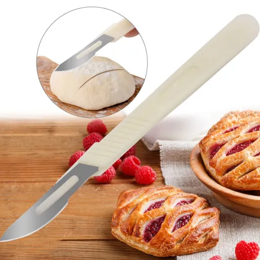 Bread Lame Dough Scoring Tool, Hand Crafted Sourdough Scorer Knife, Razor Blade Cutter Slashing Tool for Bread Making, European Flower Patterns Booklet, Homemade Kitchen Baking White