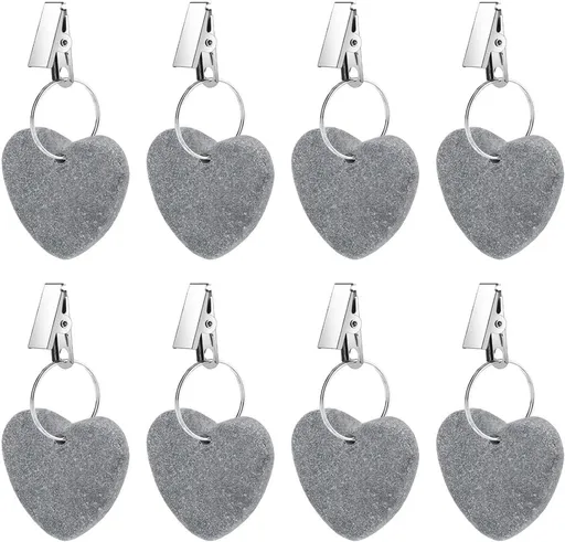 8-pack - Heart-shaped grey tablecloth weights with metal clip - Tablecloth stand and hanger stone