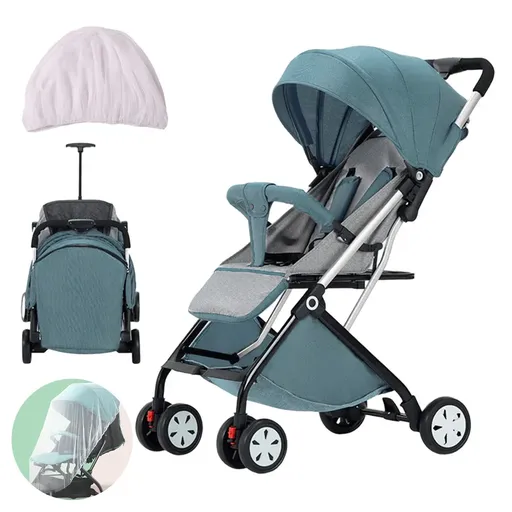 Lightweight Compact Baby Stroller Pram in Blue, Easy Fold for Travel, Dimensions 66x49x97cm
