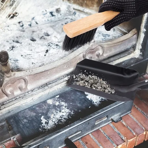 Fireplace Ash Shovel and Brush Set- Upgraded Metal Coal Shovel and Hearth Brush Set Large Fireplace Tools with Silicone Gloves