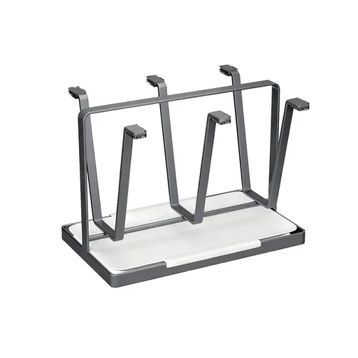 6 Hook Stainless Steel Cup Rack with Drip Tray for Mugs and Glasses - Black
