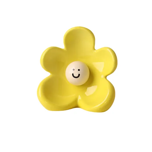 Cute Smiley Flower Ceramic Vase (Osmanthus yellow)- Glossy Floral Shaped Decorative Vase, Modern Tabletop Ornament for Living Room, Entryway, Bedroom and Home Decor