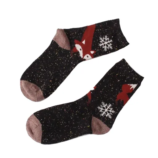 House Of Dasein Snowy Little Fox Socks - Black Fox Snowflake