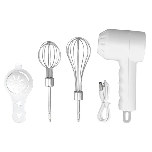 Cordless Electric Hand Mixer USB Rechargable Handheld Eggbeater Electric Milk Frother with 2 Stir Sticks for Home White