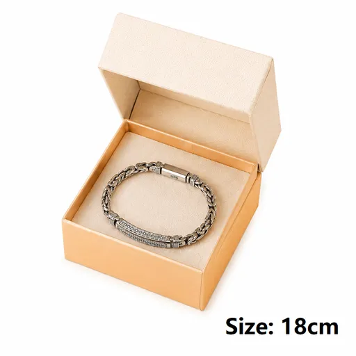 18cm Vintage-Style Men's Chain Bracelet - Silver-plated copper bracelet with Geometric Pattern Bar and Secure Clasp - Trendy Statement Jewelry for Daily Wear, Gifts & Special Occasions