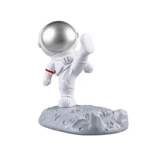 Cute Cartoon Cell Phone Stand Synthetic Resin Desktop Astronaut Ornament for Home Office Car Decor Kung Fu Astronaut Cell Phone Bracket (Silver)