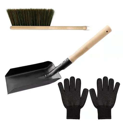 Coal Shovel and Hearth Brush Set Made of Natural Wood and Bristles, Hearth Tidy Set, Fireplace Shovel and Brush, Fireplace Tool Set, Metal Brush Pan Set, Fireplace Tools, Firepit Tools