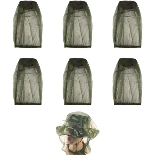 Mosquito Head Net for Insect, 6 Pack, Fly & Bug Protection | Ultra Large & Long, Extra Fine Holes for Camping, Hiking, Fishing, Gardening, Safari, Fits All Hats for Men & Women（Excluding hat）