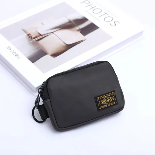 Small Nylon Coin Purse Zip Wallet Waterproof Mini Pouch Key Card Holder Lightweight EDC Organizer Grey (12x9cm)