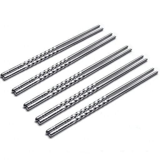 Reusable Stainless Steel Metal Chopsticks, Korean Chinese Style Household Table Cutlery for Daily Dining, 5 Pairs, Grey