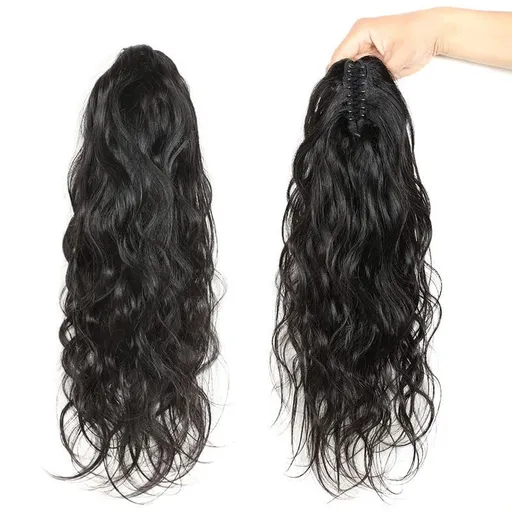 Ponytail Extensions Claw-Clip 12" Wavy Clip Hairpiece One Piece Short Pony Tails for Women Natural Black Body Wave Human Hair