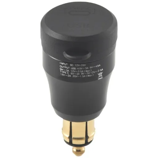 Motorcycle Waterproof Fast Charger with USB Type-C Port 12V/24V Qc3.0 Power Din Connector Black
