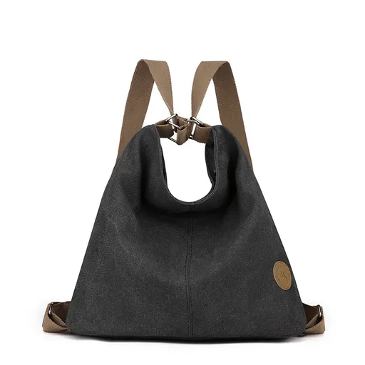 Black Versatile 3-in-1 Canvas Backpack and Shoulder Bag Large Capacity Handbag for Women Ideal for Travel School and Everyday Use