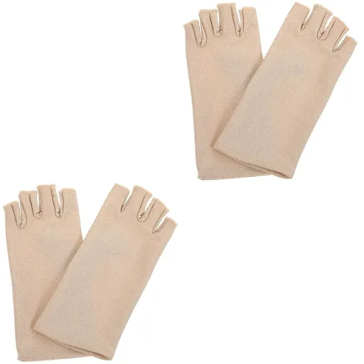 Beige Fingerless Uv Gloves Breathable and Sweat Absorbent 2Pairs