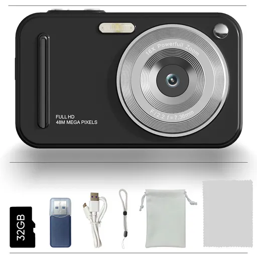 48MP Digital Camera 16x Zoom AF Autofocus Full HD Vlogging Camera Black