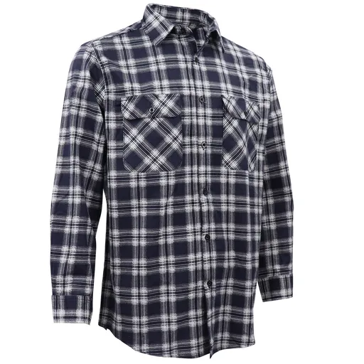 Men's 100% Cotton Flannelette Shirt Long Sleeve Plaid Check Flannel w Pockets, Midnight Navy Plaid, 2XL