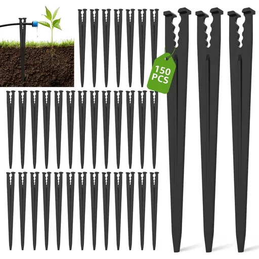 150-Pack Drip Irrigation Support Stakes – Invisible & Aesthetic Design, Fits 1/4" Tubing, Ideal for Greenhouses, Gardens, Vegetable & Flower Beds