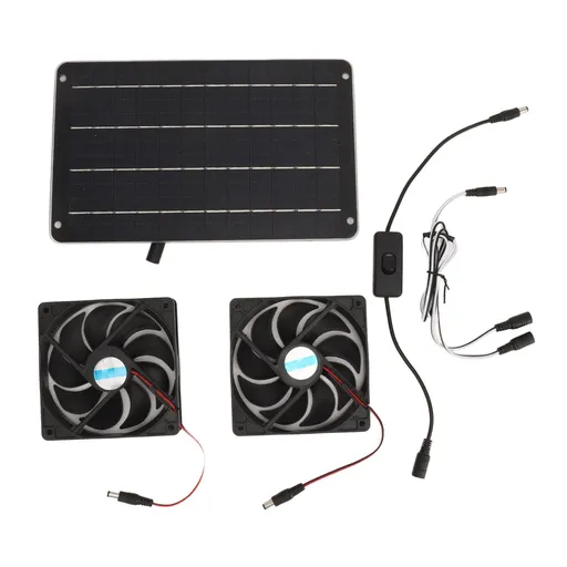 20W Solar Panel Fan Kit Heat Dissipation Ventilation Solar Powered Dual Fan with Switch for Chicken House Greenhouse Dog House