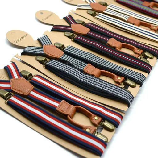Men's 4 Clip Suspenders 2.5cm Striped Elastic CR-070