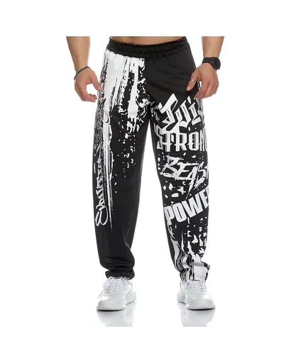 Men Headband Graffiti Straight Pants Polyester Black XL