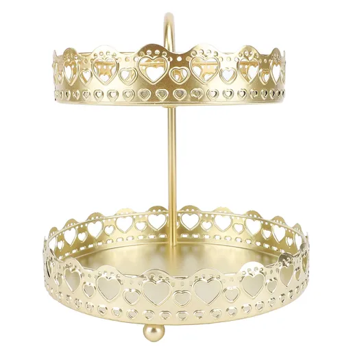2 Tiered Tray Stand Iron Snack Nuts Cake Fruit Display Basket Bowl Decoration for Kitchen Countertop Party