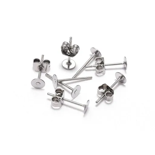 Stainless Steel Blank Post Earring Stud Base Pins with Earring Plug Supplies for DIY Jewelry Making (Stainless Steel-100pcs, 4mm)