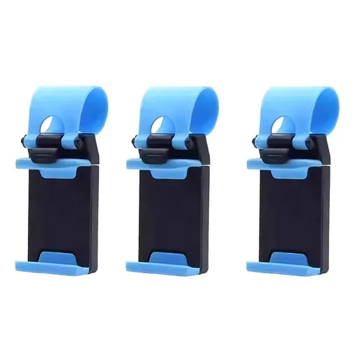 Steering Wheel Phone Mount Blue（Pack of 3）- ABS Plastic Car Phone Holder with Silicone Grip, Universal 4-6 Inch Smartphone Clip for Navigation, Hands-Free Driving Accessory