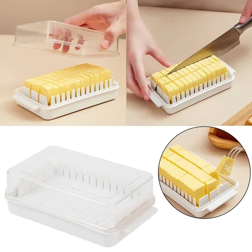 Butter Dish Butter Dish With Lid For Countertop, Airtight Butter Keeper Container, Storage Rack Kitchen Essential, Rationing Of Butter Cubes Cutting Measuring Lines, 6.5*3.7*1.9 in