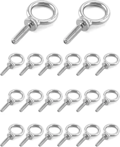 Eye Bolt, 20 Pack 1/4" - 20 x 1 Marine Grade Stainless Steel Lifting Ring Threaded Eyebolt Machinery Shoulder Eyebolts