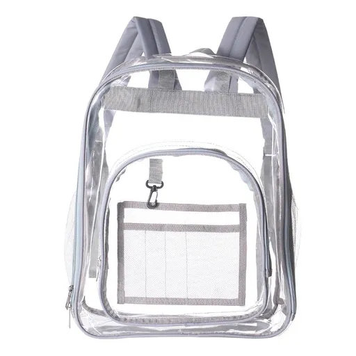 Grey Clear PVC School Bag Heavy Duty Security Travel Daypack with Organised Storage and Multi Size Options Durable Freeze Resistant Design for Everyday Use 42cm x 33cm x 17cm