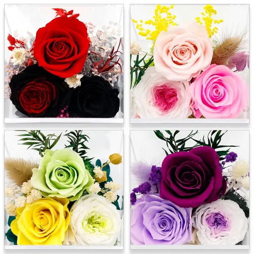 4pcs Valley of Rain & Forest Long-Lasting Real Flowers, Handcrafted Preserved Rose Bush For you to Send Love for All Occasions, Floral Arrangement for Indoor Decoration
