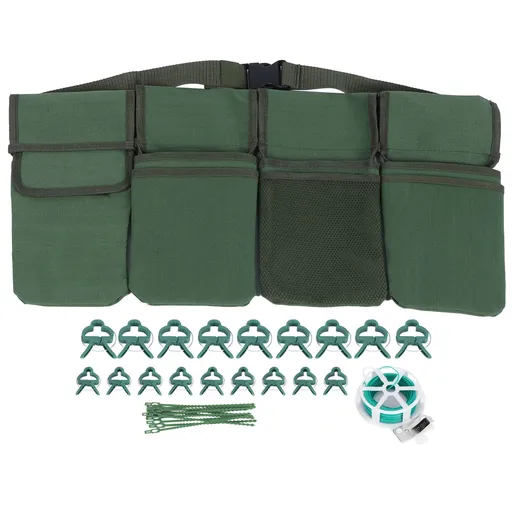 Gardening Tools Set Green Waist Bag Plant Support Clips Adjustable Cable Ties Kit