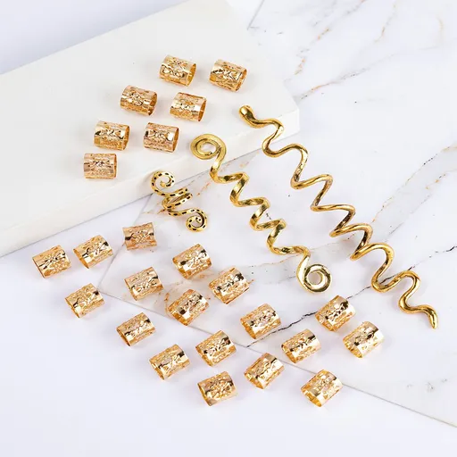 Beads Hair Braid Rings Clips Hair Braiding Metal Cuffs Decoration/Accessories Jewelry, Gold, unisex