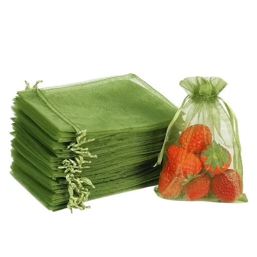 100PCS Fruit Protection Bags, 8x12 Inch Green Netting Bags Drawstring Mesh Cover Barrier