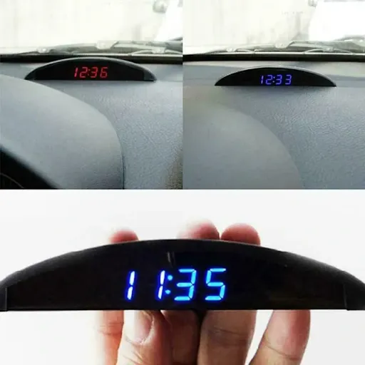 12V Digital LED Alarm Car Clock Voltmeter Thermometer, Plastic material, automotive replacement use, vehicle maintenance accessory, Blue Color