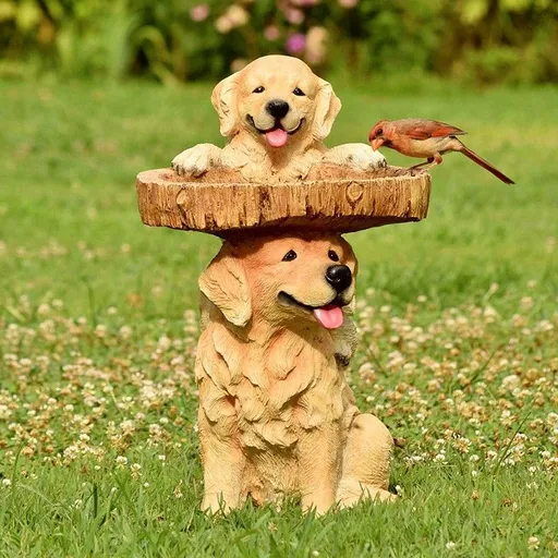 Resin Bird Bath Statue for Garden, Outdoor Decorative Bird Feeder & Water Fountain, Whimsical Yard Sculpture for Patio & Lawn(Dog)