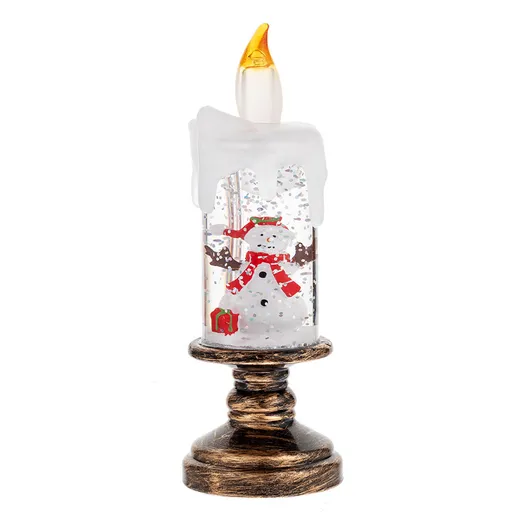 Battery Operated LED Snow Globe Candle with Rotating Glitter Water, Flameless Christmas Table Light for Holiday Home Decor, Snowman
