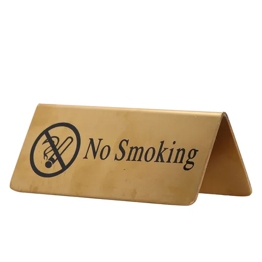 Metal Table Top Sign Strong Stainless Steel Double Sided Space Saving Gold Tabletop Sign for Party Wedding Hotel No Smoking