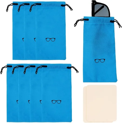 Flocking Eyeglass Cases, Sunglass Case Portable Glasses Pouch with Drawstring Sunglasses Bag with Glasses Cloth